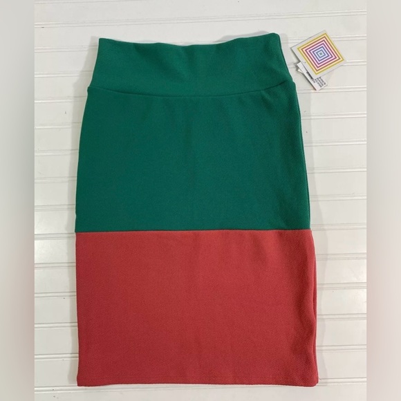 LuLaRoe Cassie Pencil Skirt Colorblock Green Pink Womens Size Small Stretch LLR - Picture 1 of 11